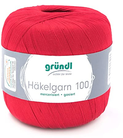 Häkelgarn 100 Gründl 100% Baumwolle, Filetgarn,häkeln, 100g 566 m,NS -2,Stärke 10 (127 rot)