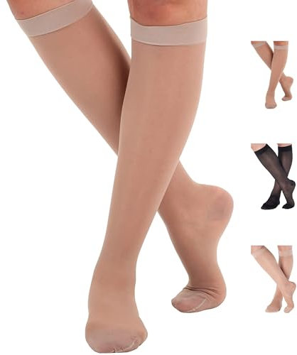 ABSOLUTE SUPPORT Women Sheer Compression Socks 20-30mmHg, Nude, Large
