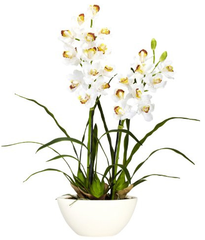 Nästan naturligt 4803 cymbidium med vit vas silkesblomsterarrangemang