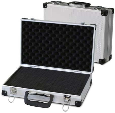 PeakTech Alukoffer P 7260 – abschließbarer Universal-Transportkoffer mit Würfelschaumstoff – tragbarer Fotokoffer – robuster Alu Koffer mit Schutz vor Regen und Staub – groß (370 x 230 x 80mm)