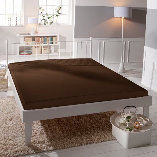 fleuresse Comfort Spannbettlaken, 96% Baumwolle, 4% Elasthan, Dunkelbraun, 150 x 200