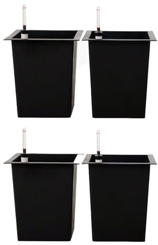 VIVANNO Bac à Fleurs en Plastique avec kit d'arrosage - 29x29x32 cm - Noir - 4 pièces