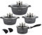 EliteHoff Induktion Topfset mit Stieltopf, 9-tlg Kochgeschirr-Set 16/16/20/24 cm, Kochtopf mit Deckel, Topf Aluminium, Antihaft Kochgeschirr für alle Herdarten, Spülmaschinenfest, PFOA-frei (Schwarz)