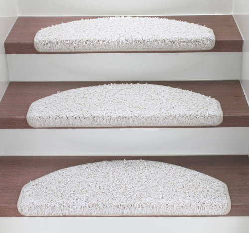 Kettelservice-Metzker Stufenmatten Treppenmatten Shaggy - Halbrund 10 Aktuelle Farben im SparSet 15 Stck. (Creme)