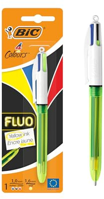 BIC 4 Farben Kugelschreiber 4 Colours Fluo, mit Highlight Funktion, 1er Pack, Ideal für das Büro, das Home Office oder die Schule
