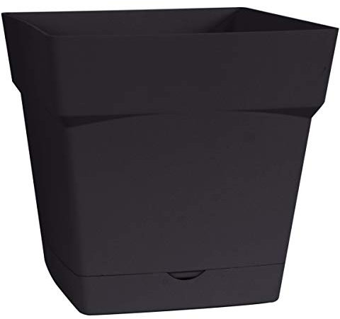 EDA Plastiques Pot Toscane carré avec Soucoupe clipsée 13642 G.Ant SX6 Gris Anthracite 24,8 x 24,8 x 24,4 cm