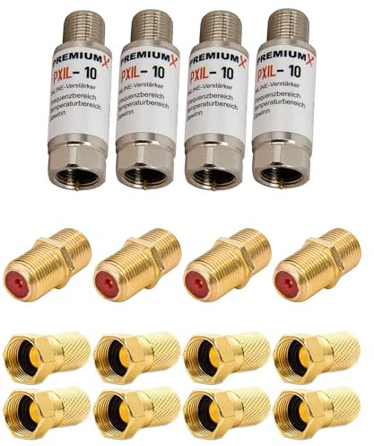 Premium X 4X PXIL-10 Mini Inline Verstärker 20dB für SAT und DVB-T Leistungsverstärker 5-2500 MHz 4X F-Verbinder 8X F-Stecker 7mm