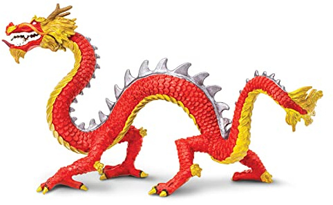 Safari Ltd Dragon Chinois à Cornes | Collection de Dragons | Figurine de Dragon Peinte à la Main | Non Toxique et sans BPA | Convient aux Enfants de 3 Ans et Plus, Orange/Rouge