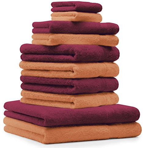Betz 10-TLG. Handtuch-Set Premium 100% Baumwolle 2 Duschtücher 4 Handtücher 2 Gästetücher 2 Waschhandschuhe Farbe Dunkel Rot & Orange Terra