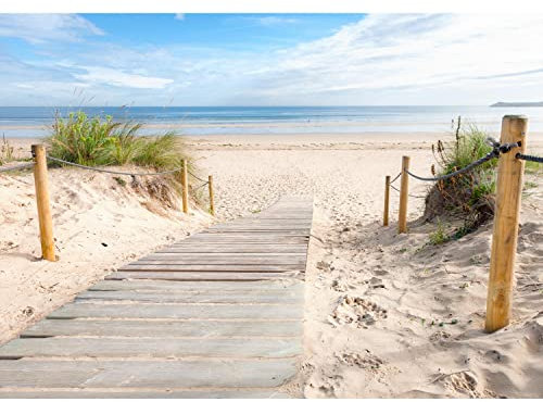 Runa Art Papel tapiz fotográfico 396 x 280 cm Playa y mar | Lana Decoración De Pared Sala Cuarto | Fabricación alemana | amarillento azul 9007012b