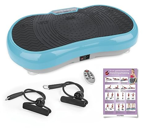 VITALmaxx Pedana Vibrante + bande di espansione per l'allenamento di tutto il corpo a casa | 99 livelli di vibrazione, 9 programmi preimpostati, display LCD, base antiscivolo con 3 zone di vibrazione