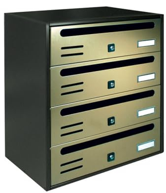 ALUBOX CUBO Cassette Postali Condominiali 4 Posti 43X38,5X25 Cm In Lamiera Zincata Cassetta Postale Condominiale Orizzontale Da Interno Ed Esterno Protetto (ANTRACITE E SPORTELLI BRONZO ANTICO)