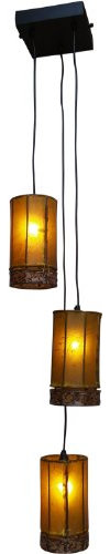 Guru-Shop Henna - Lampada da Soffitto in Pelle/Lampada a Sospensione a 3 Fiamme, Bengala, Giallo, Colore: Giallo, 100x30x30 cm, Plafoniere Orientali