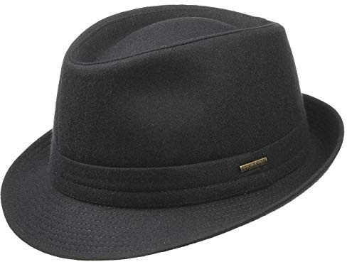 Stetson Benavides Trilby Hut Filz Garniturband Uni einfarbig Made in Italy Damen Herren Herbst Winter schwarz 54 cm