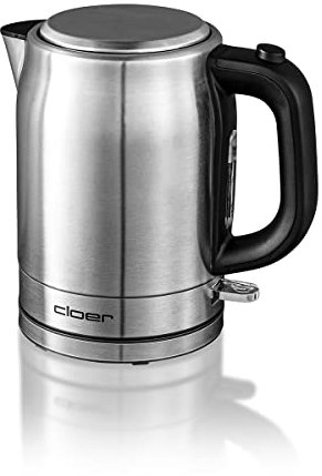 Cloer 4519 Bouilloire Elèctronique en acier inoxydable, Indication du niveau d‘eau, Socle 360°, Protection contre la surchauffe et la marche à vide, 1 litre, 2200 W, acier inoxydable mat