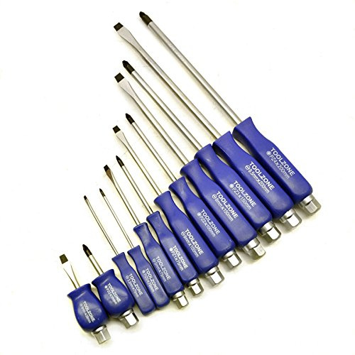 Heavy Duty Engineers Screwdriver Set 12pc Pozi Flat Head TE010