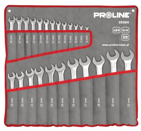 Proline Satz Kombinationsschlüssel 24-teilig | Maul-Ringschlüssel-Satz Gabelringschlüssel Maulschlüssel Schraubenschlüssel | CrV DIN 3113 Verchromt Kaltgeschmiedet | inkl. Tetron-Rolltasche