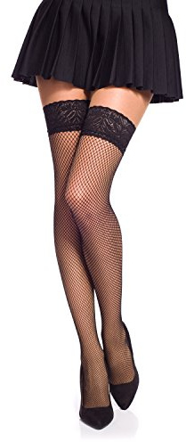 Romartex Bas Autofixants Résille avec Dentelle, 5, noir