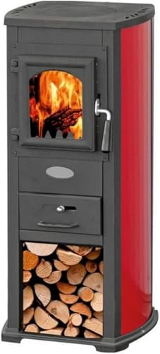 Stufa a legna 7kW rossa acciaio riscaldamento ambienti calore casa EKONOMIK LUX