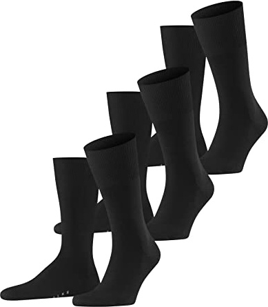 FALKE Airport Multipack M So lana algodón lisos 3 pares, Calcetines Hombre, Negro Black 3000, 41-42