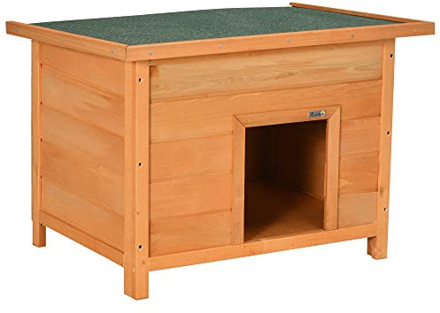 PawHut Caseta para Perro 82 x 58 x 58cm Madera Impermeable con Tejado Verde Abatible y 4 Pies Antideslizantes