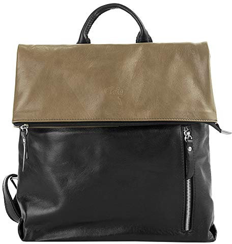 Cluty City-Rucksack Echt Leder Damen | Made in Italy, Daypack aus Echtleder, Citybag mit Magnetverschluss, Tagesrucksack zweifarbig | 019534