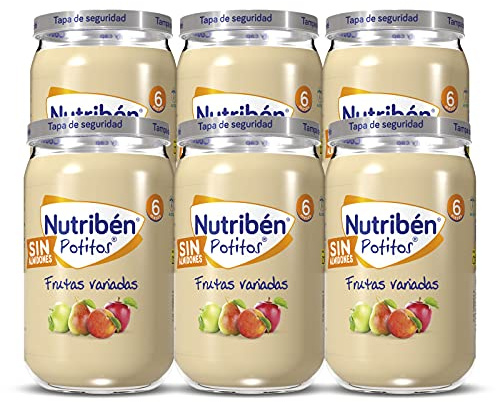 Nutribén Potitos, Tarrito de Frutas Variadas, Para Bebés a partir de 6 Meses, Sin Almidones, Sin Azúcares Añadidos, Pack 6 Unidades de 235 g