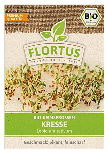 FLORTUS – BIO Sprossen Samen Kresse – Kressesamen zur Anzucht für Keimglas, Garten, Balkon, Küche & Fensterbank – Gartenkresse Saatgut in höchster Bioqualität - Vitaminreich & würzig im Geschmack