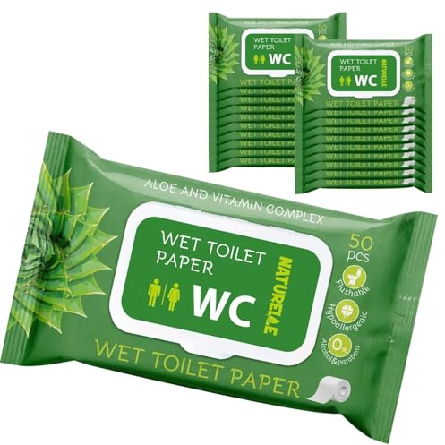 NATURELLE Papier Toilette Humide à l'Aloe Vera (1000 unités) – Lingettes WC Biodégradables Flushables – Lot 20 x 50 Feuilles – Hygiène Intime Adulte & Enfant