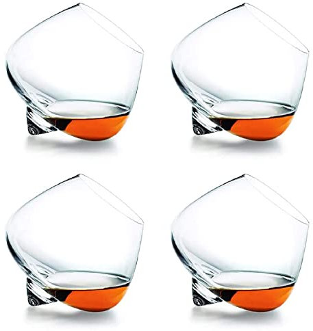 DASJD Verre Verrine a Whisky, Tumbler Bottom Rotatif Verres Cocktail Vin, Personnalisé Cristal Bascule Lunettes pour Wisky/Rhum/Cognac, Original Shot Whiskhy Liqueur Verre Kit,4pcs
