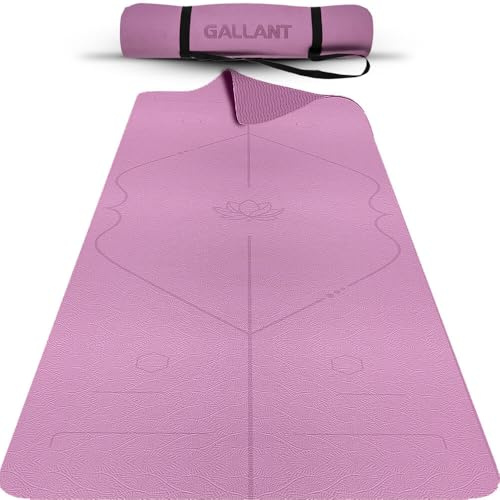 Gallant Yoga Mat Non Slip – Premium TPE Exercise Mat Thick & Pilates Mat 6mm Extra Yoga Mats for Women & Men with Alignment Lines and Carry Strap, Eco Friendly Gym Mat for Home Workout(Purple)