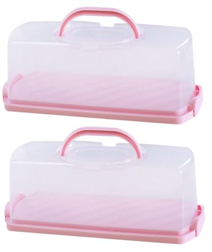 Cabilock Rectangular Cake Carrier Cake Storage Container 2pcs with Lid and Handle for Storing Snacks at Home Portable Bread Keeper Made of Sturdy Pp, Stylish and Practical