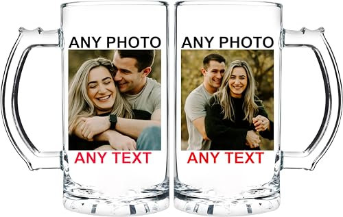 EKAM Personalised Beer Mug with Your Photo, Logo or Text - Fun Gift for Birthdays, Christmas, Best Friend, Graduation, Groomsman - Color Printed Custom Design 17oz Glass Beer Mug
