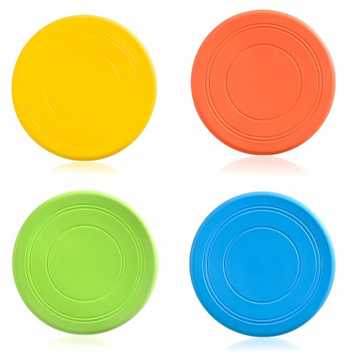 LZYDKH 4 PCS Dog Frisbee, 7 Inch Non-Toxic Rubber Flying Discs Frisbee Dog Toy Indestructible for Outdoor Fun Training and Exercise (Blue, Orange, Yellow, Green)