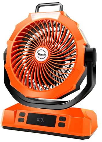 Sireck Camping Fan Rechargeable Portable Fan 12-Inch, 40000mAh Battery Powered Fan with LED Light, Digital Display, Timer, 6 Wind Speeds Cordless USB Desk Fan for Tent, Travel (Orange)