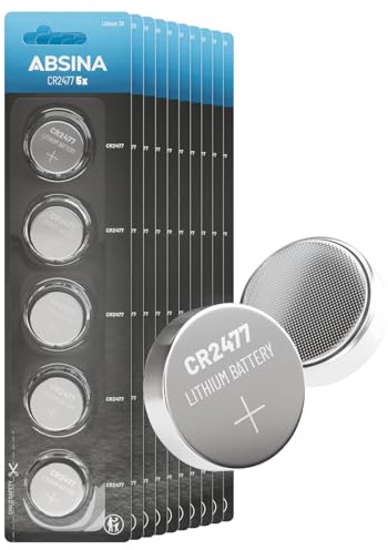 ABSINA CR2477 3 V litiumknappcell – läckagesäker och lång hållbarhet | 50-pack CR 2477 litium knappcell 3 volt – CR 2477 batterier