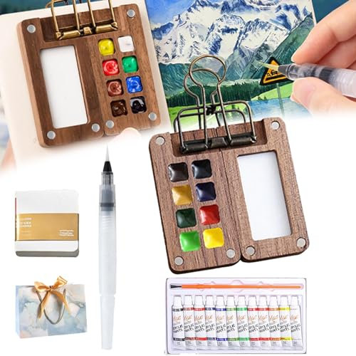Générique Kit Aquarelle Tobios, Kit De Peinture à L'Aquarelle Tobios, Ensemble De Couleurs à L'Eau De Poche Avec Palettes, Mini Livret En Papier Et Peinture (Noyer - 8 fentes)
