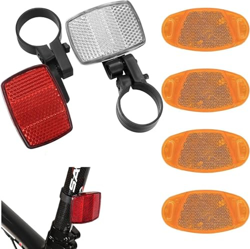wangyun 6 Pcs Bike Reflectors, High-Visibility Safety Warning Accessories, Front Rear Bracket & Wheel Spoke Reflectors for Handlebar Seat Post Cycling