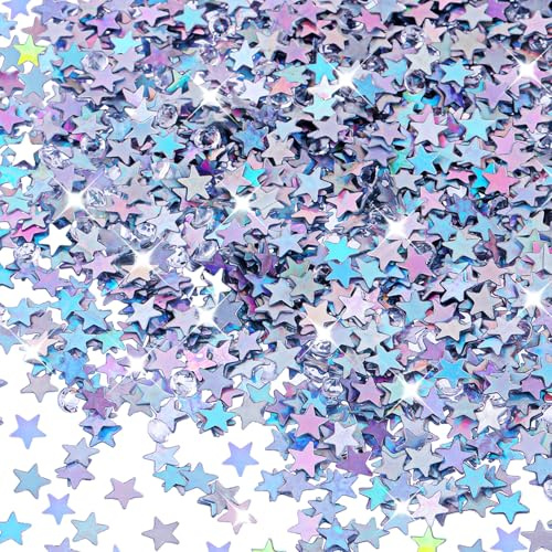 3000 Pieces Iridescent Star Confetti Sequins, 30g 6mm Metallic Foil Table Confetti Stars Sequin Sprinkles Table Scatter Decor for Disco Themed, Birthday Wedding Party Decoration