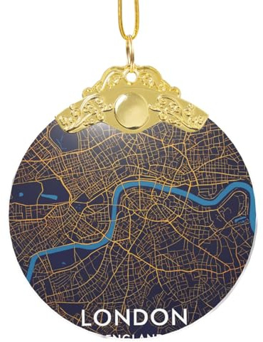 Adorno decorativo con diseño de mapa de la ciudad de Londres Inglaterra, adorno para árbol de Navidad, cierre de metal, colgante para decoración navideña