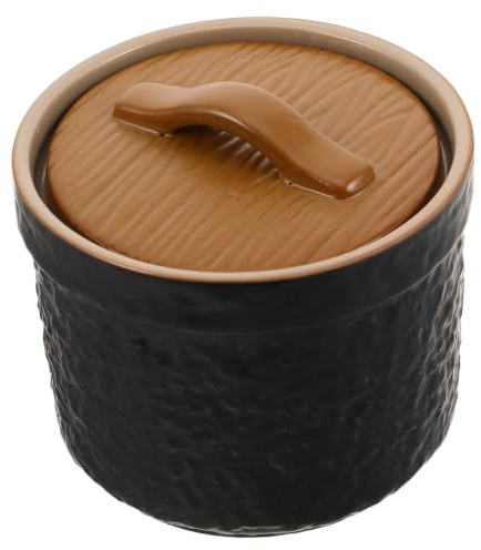 PRETYZOOM Olla de Cerámica para Estofado con Tapa, Cuenco de Cerámica para Guisar, 300ml, Negro, para Cocción al Baño María, Retiene el Calor y Reduce Derrames, para Cocina Doméstica