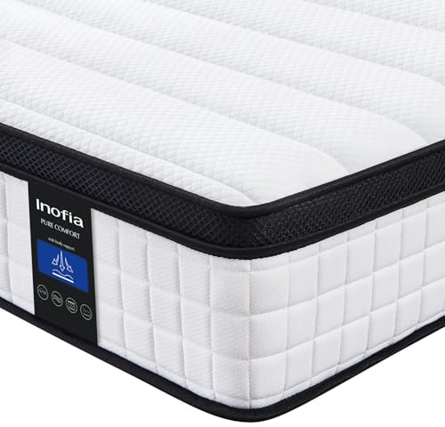 Inofia Double Memory Foam Sprung Mattress 10.6 Inch,4FT6 Spring Mattress with Innovative Memory Foam and Soft Knitted Fabric,The Elegant Collection(135x190x27cm)