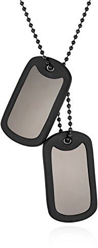 JewelryWe Smycken hundbricka halsband med gratis gravering, 2 polerade original militära identitetsbricka hundtaggar hänge med 60 cm kedja för män, rostfritt stål gummi gummi, svart/silver, Rostfritt