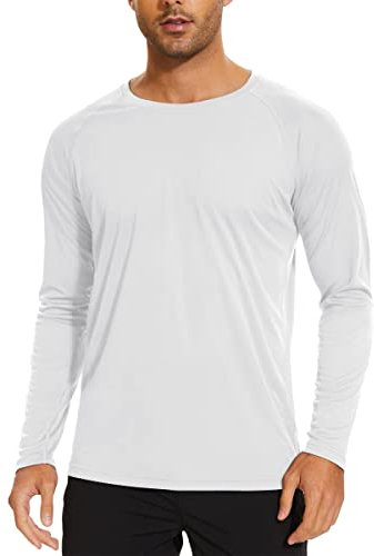 TACVASEN Long Sleeve Tops Mens Summer Shirts Sun UV Protection T Shirts UPF 50+ Outdoor Hiking Shirt UV Protection Tshirts White