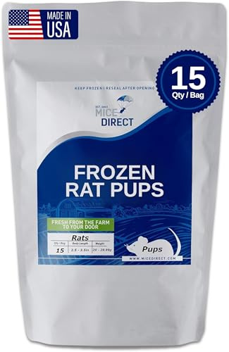 MiceDirect Frozen Rat Pups Feeder Food Adult Corn Snakes Juvenile Adult Ball Pythons Monitor Lizard (15 Count)