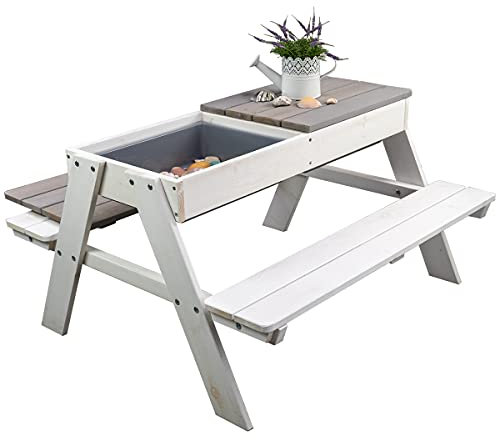 Meppi Sitzgruppe Rügen Weiss/grau Kindersitzgruppe aus Holz für Outdoor/Indoor Einsatz