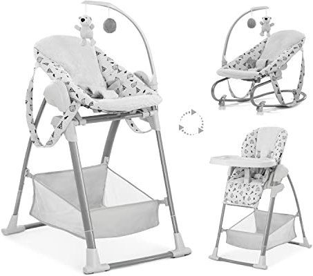 hauck Sit N Relax 3in1, Nordic Grey - Baby & Toddler Highchair with Bouncer & Toy Bar, Food Tray & Basket from Birth up to 15 kg, Lightweight Foldable Fully Adjustable