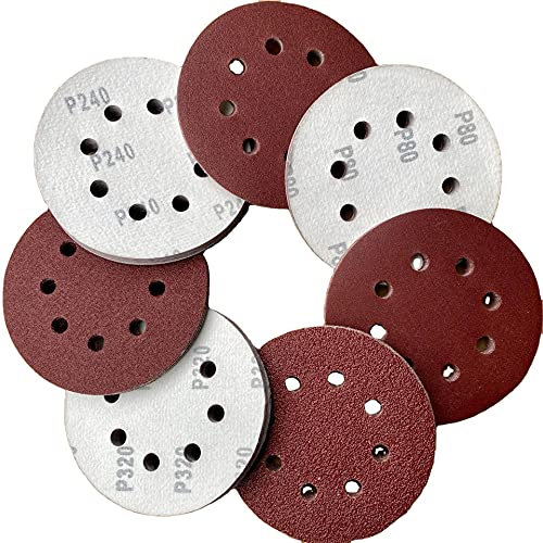 Toowood 200pcs 125mm Sanding Discs, 8-Hole Dustless Hook & Loop sand paper, 40-2000 Multi-Grit Professional Abrasive Discs for Orbital Sander, Woodworking and Auto Body Refinishing