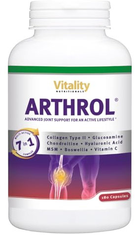 ARTHROL Gelenkkapseln Hochdosiert mit MSM, Kollagen, Glucosamin, Hyaluron ohne Zusatzstoffe, 180 Kapseln, Gelenkschmerzen, Knorpelaufbau, Aminosäuren I Vitality Nutritionals by VitaminExpress