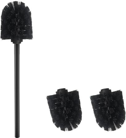 WAVEWO Scopino WC Spazzolino WC con 2 Testine Spazzolone 7 cm Diametro Scopino WC in acciaio inox 304 per la pulizia del bagno (PP Nero)